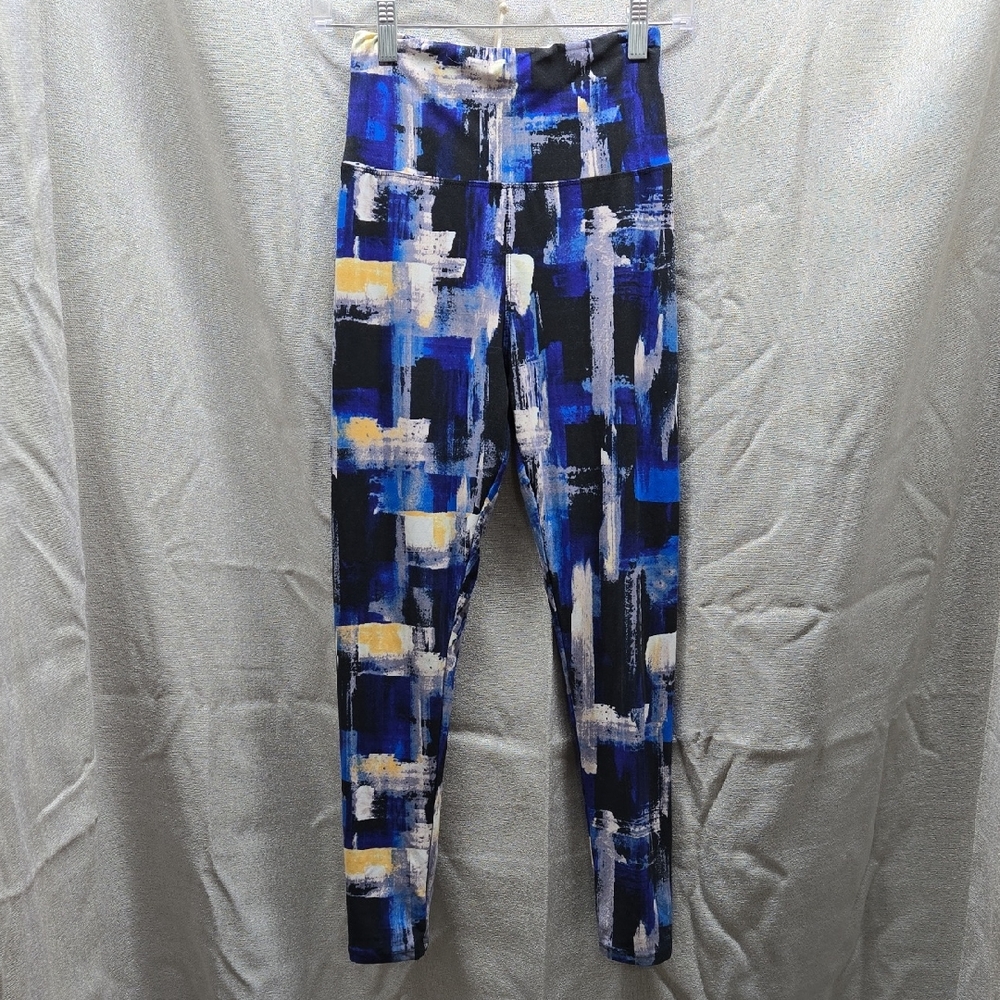 Leggings, Multi-colored, Black, Purple, Blue, Yellow, White, Med, Abstract, Soft